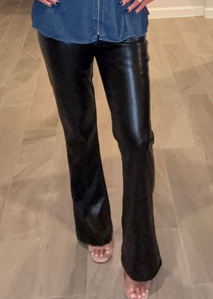 High Waisted Faux Leather Flare Pants