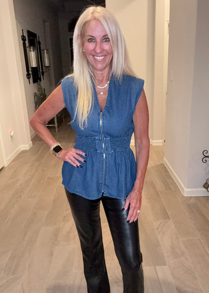 Dark Denim Zip Front Vest