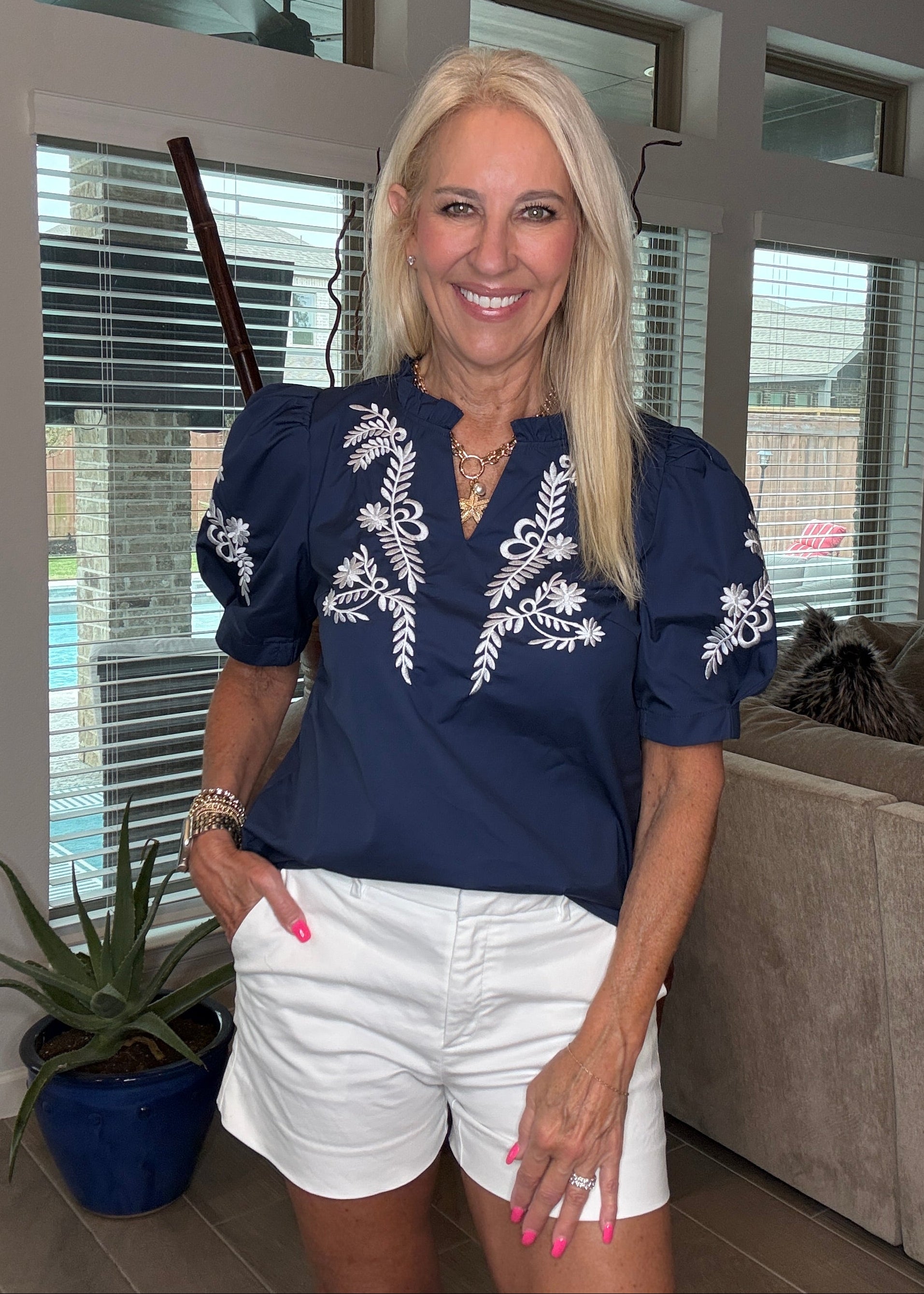Nantucket Nights Navy Embroidered