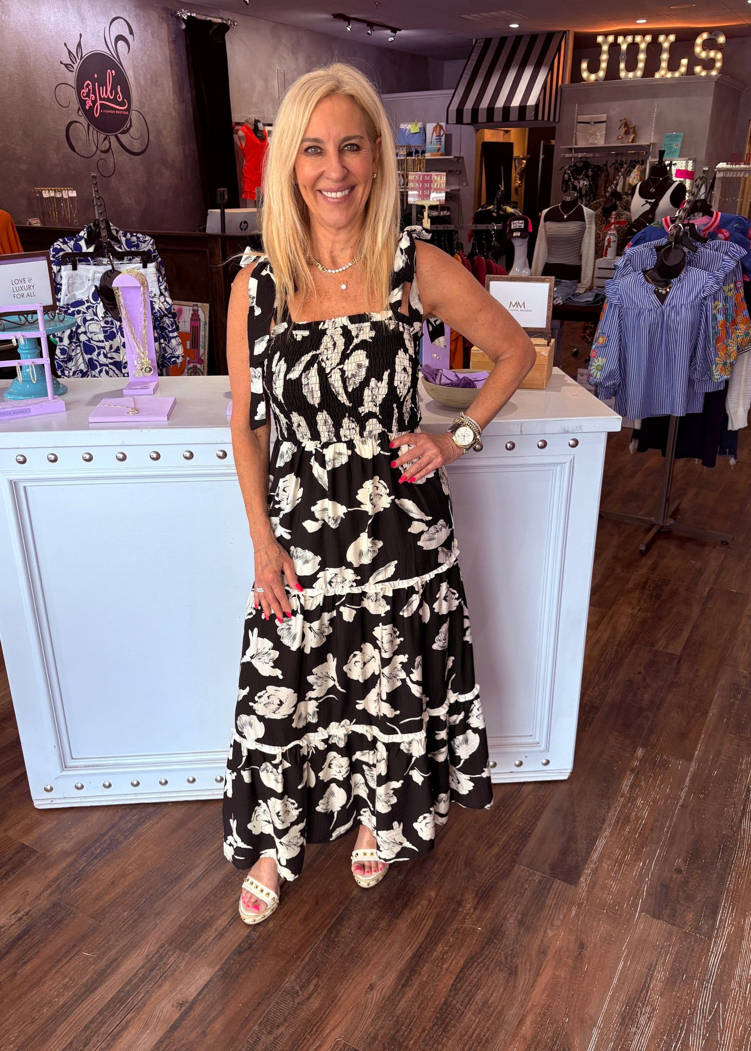 Black Smocked Tierred Maxi