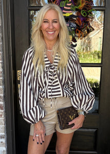 Brown Stripe Dolman Lace up