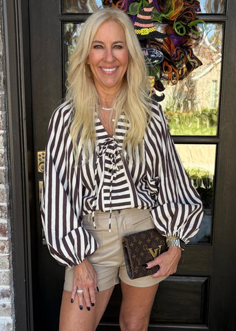 Brown Stripe Dolman Lace up