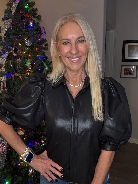 Black Collar Neck Puff Sleeve