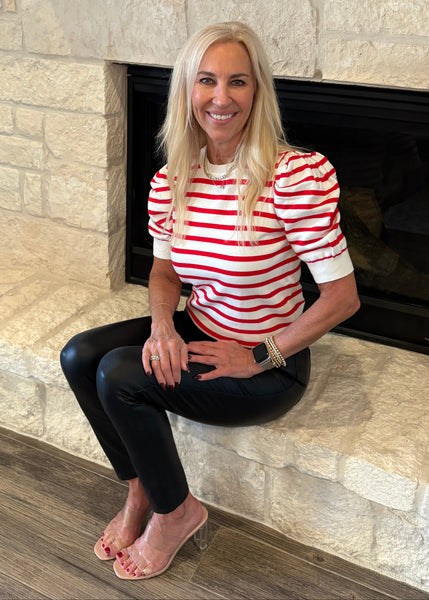 Red Stripe Crew Neck Sweater