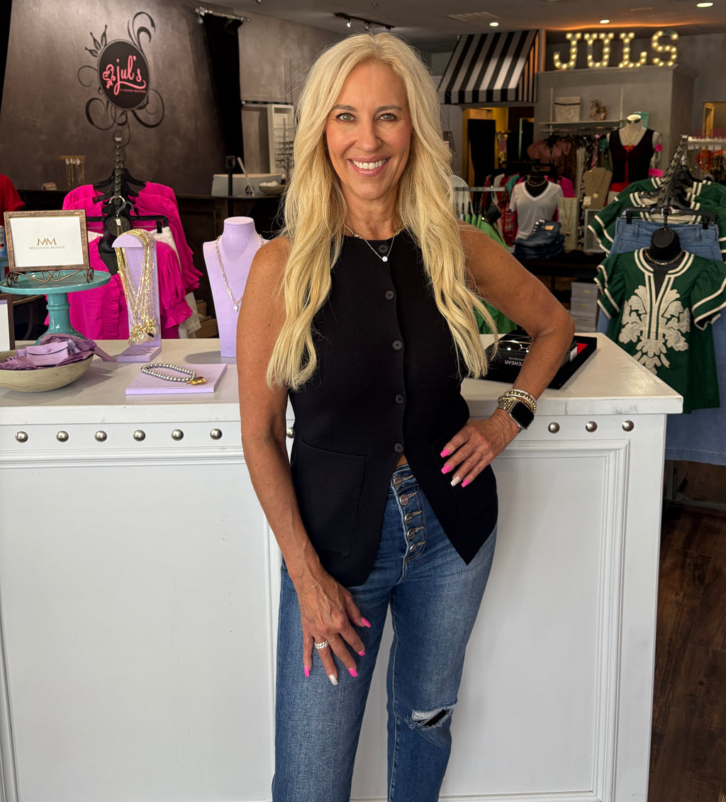 Black Button Front Sweater Vest