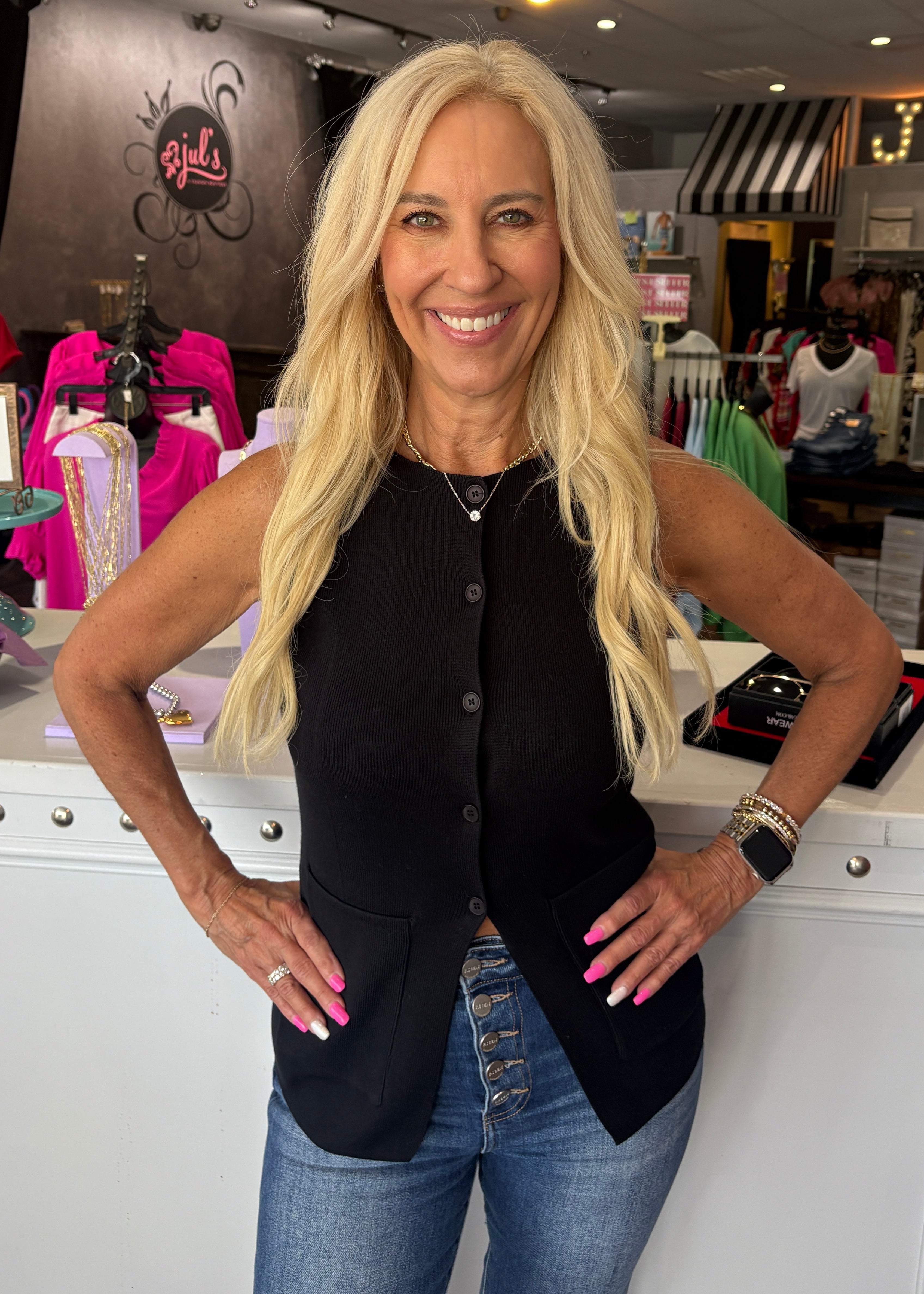 Black Button Front Sweater Vest