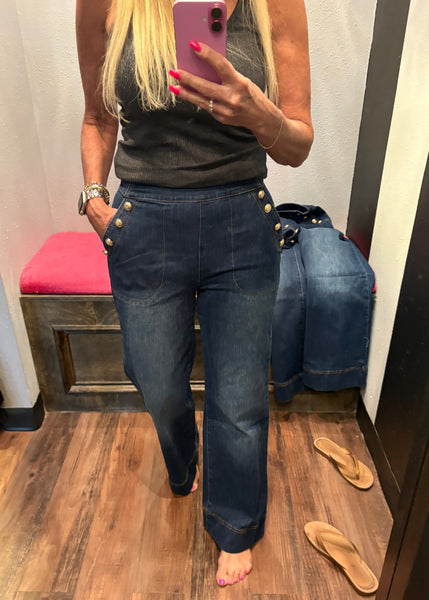 Gold Button Detail Washed Flares