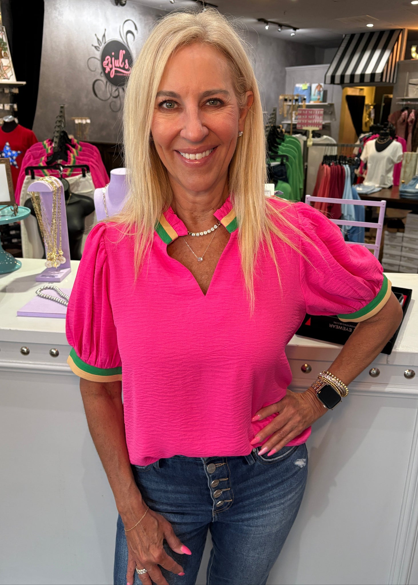 Pink with Multi Stripe Collar