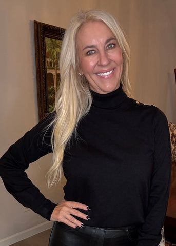 Gold Button Black Turtleneck Sweater