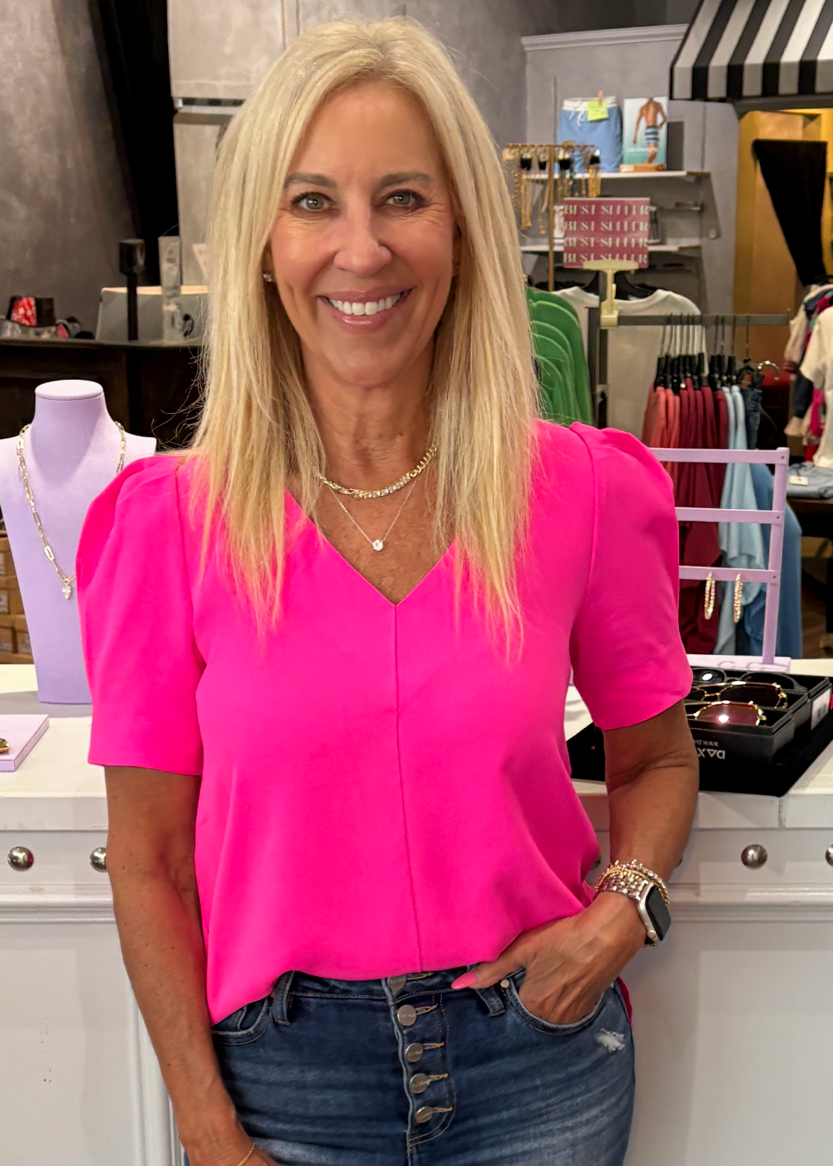 Hot Pink V Neck
