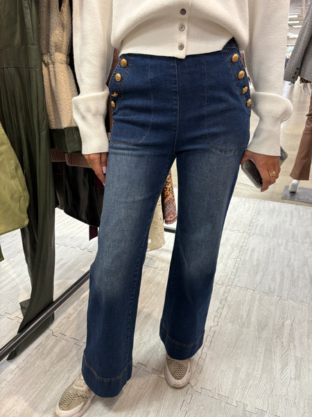 Gold Button Detail Washed Flares