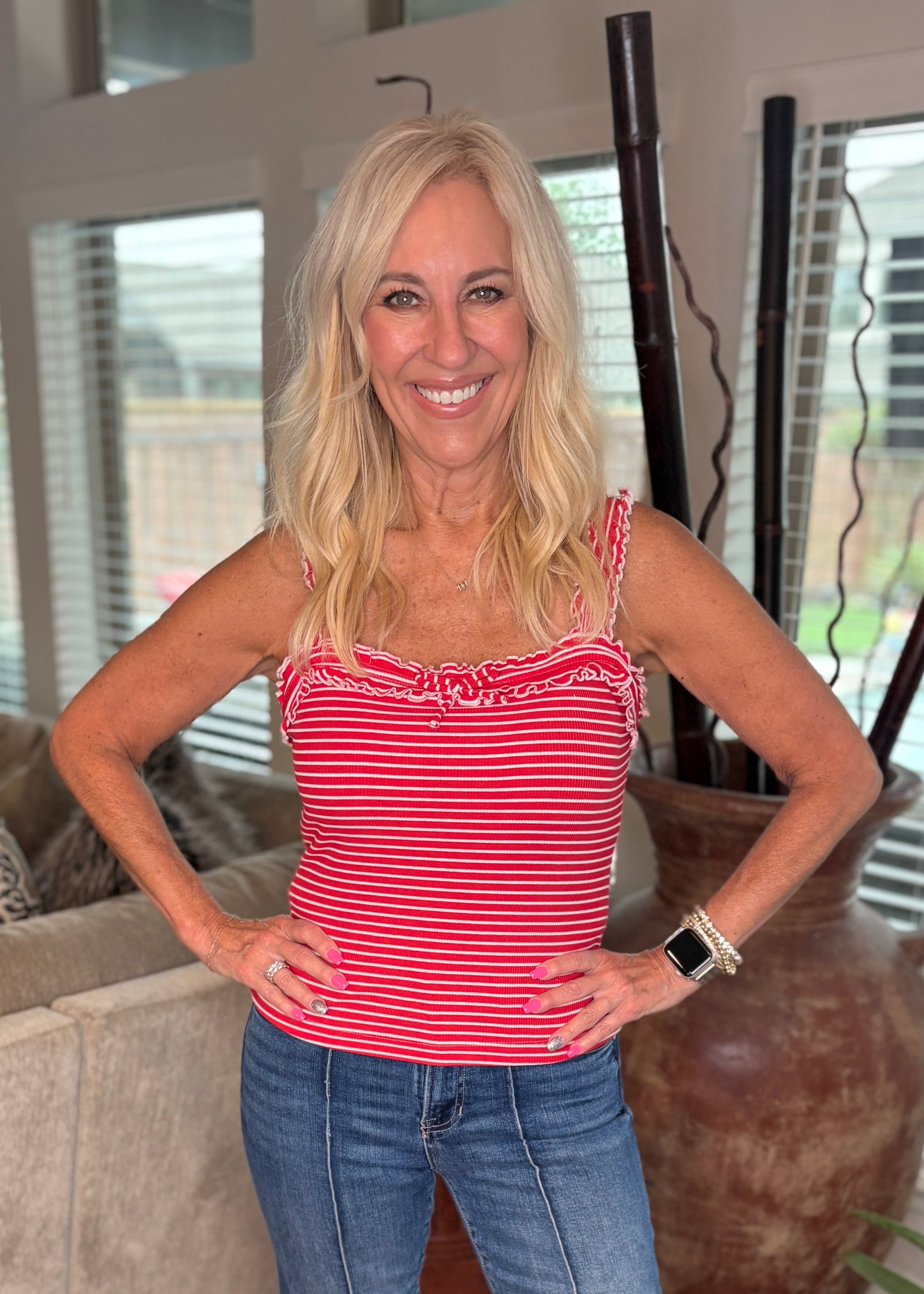 Cherry Red Striped Tank