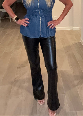 High Waisted Faux Leather Flare Pants