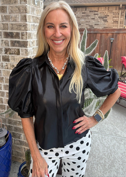 Black Collar Neck Puff Sleeve