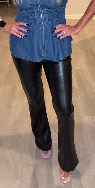 High Waisted Faux Leather Flare Pants