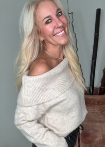 Oatmeal Off the Shoulder Sweater