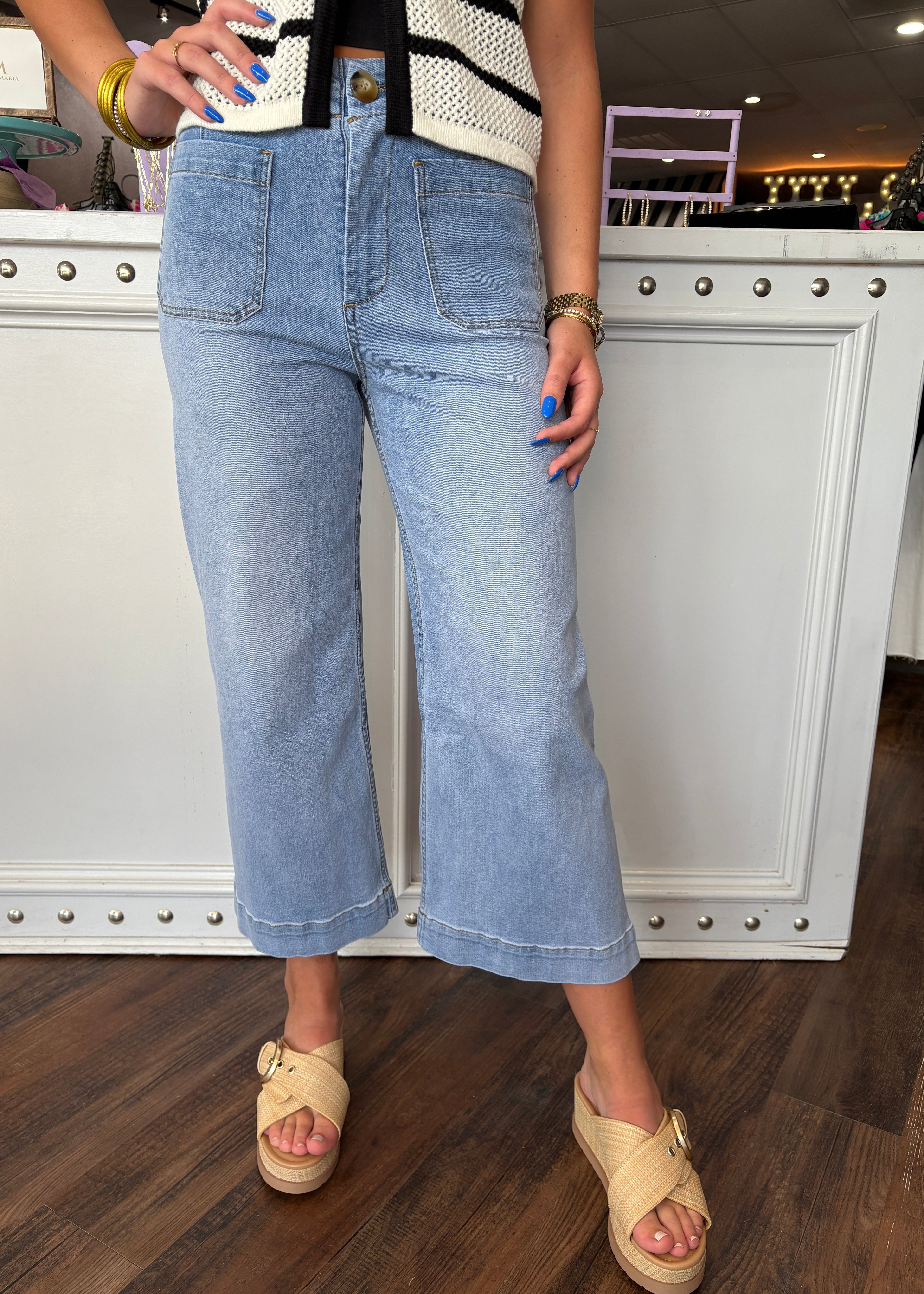 Light Denim Wide Leg Crop