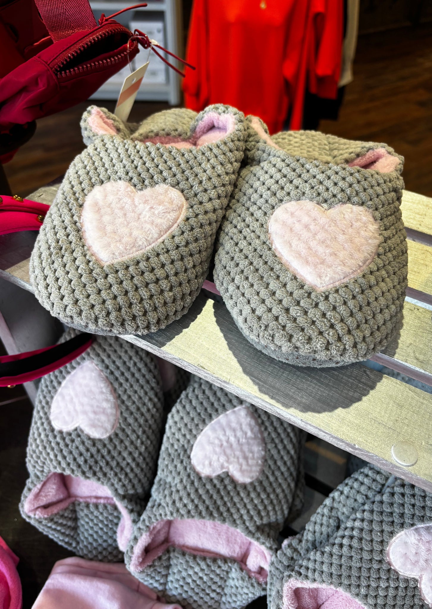 Grey Heart Patch Slippers