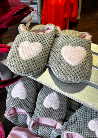Grey Heart Patch Slippers