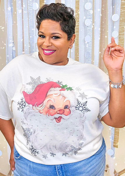 Vintage Rhinestone Santa Graphic