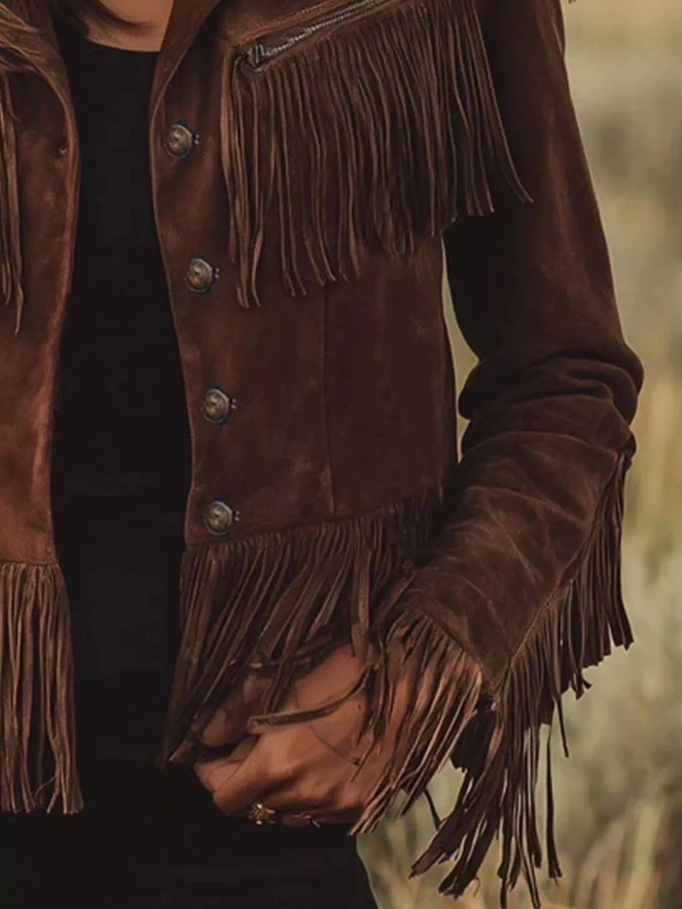 Suede Fringe Button Up Jacket