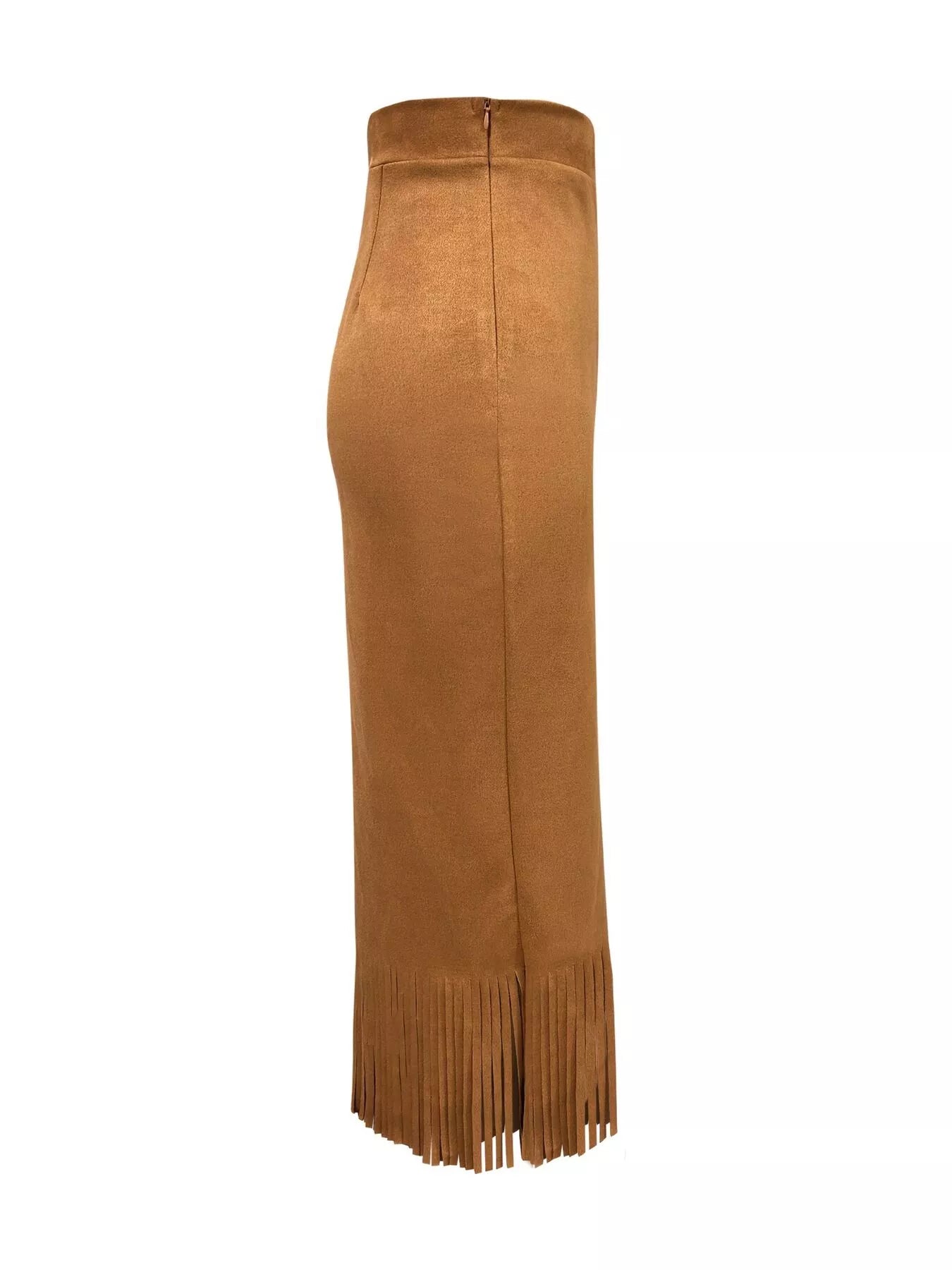 Suede Fringe Midi Skirt